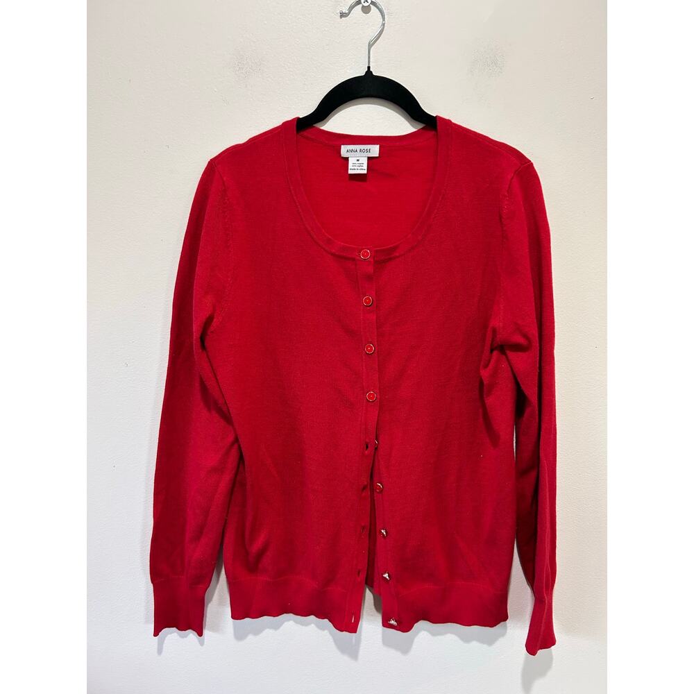 Anna Rose red cardigan womens M round neck cute buttons workwear